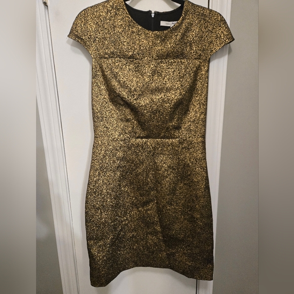 Diane Von Furstenberg Hadlie Two Metallic Gold Jacquard Sheath Dress Size 4 - Picture 7 of 13